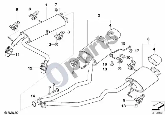 BMW X5 E53 išmetimo sistema, galinė – schema