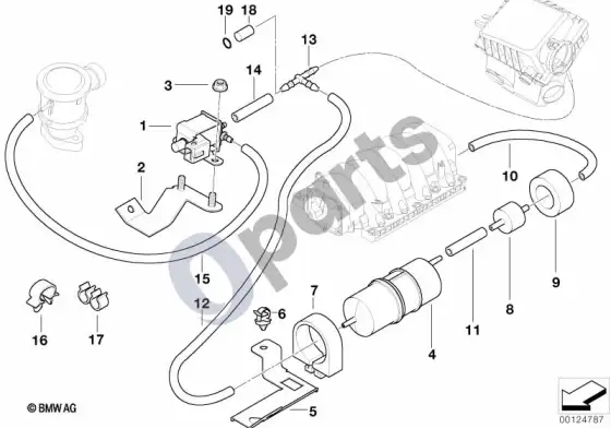 BMW X5 E53 oro siurblys vakuumo valdymui – schema