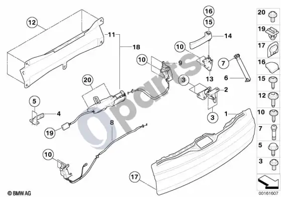 BMW X5 E70 bagažinės dangtis, apatinis – schema