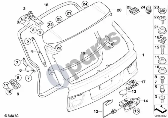 BMW X5 E70 bagažinės dangtis – schema