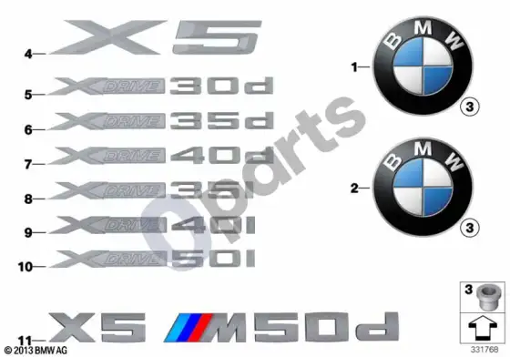 BMW X5 E70 emblemos / užrašai – schema