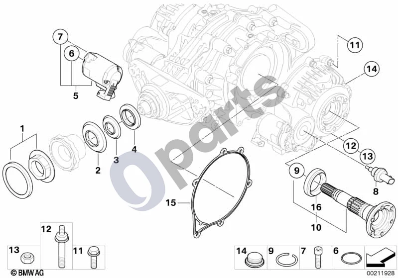 BMW X5 E70 (2006–2013) Galinės ašies pavaros dalys schema – pozicija 05: Galinio diferencialo servovariklis, dešinys