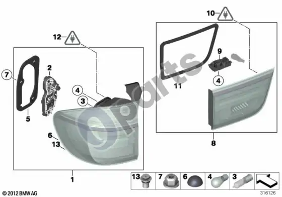 BMW X5 E70 galinis žibintas; 2010.04 - ... – schema