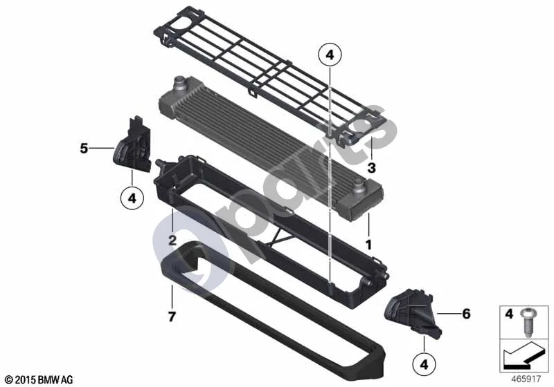 BMW X5 E70 (2006–2013) Priekinis radiatorius schema – pozicija 01: Priekinis radiatorius