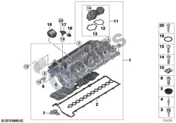 BMW X5 E70 cilindrų galvutės dangtis – schema