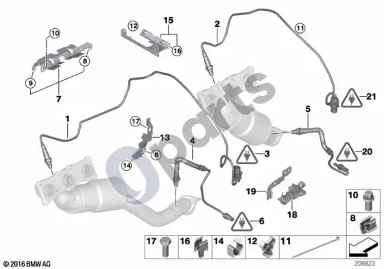 BMW X5 E70 lambda zondo tvirtinimo detalės – schema