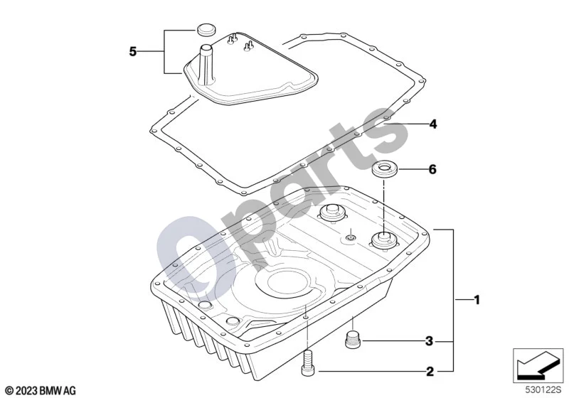 BMW X5 E70 (2006–2013) GA6HP26Z alyvos karteris (X5 E70 X5M) schema – pozicija 01: Alyvos karteris