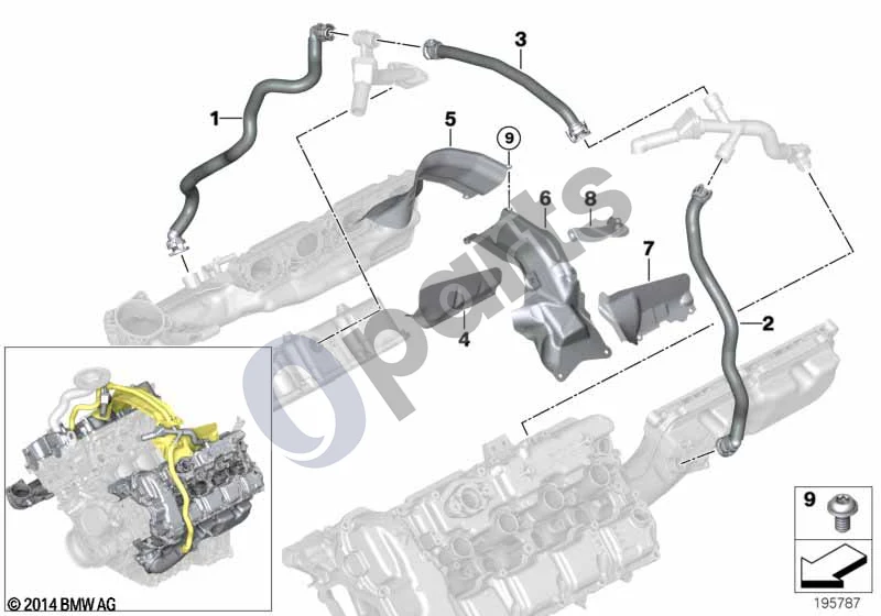 BMW X5 E70 (2006–2013) Karterio vėdinimas (X5 E70 X5M) schema – pozicija 06: Apsauga nuo karščio, viršutinė