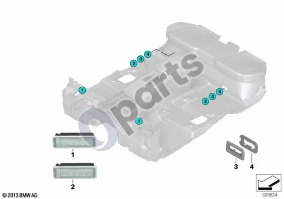 BMW X5 F15 salono apšvietimas, kojų erdvės – schema