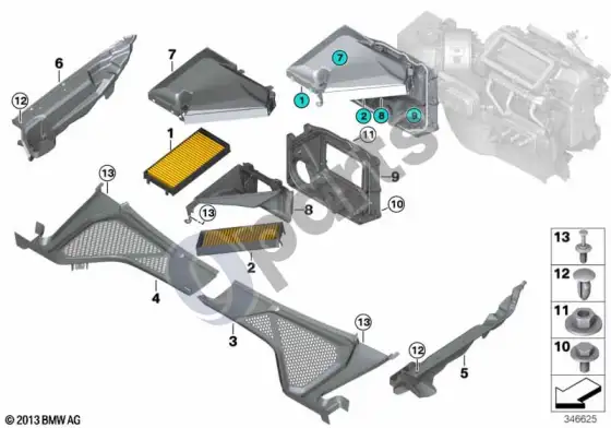 BMW X5 F15 mikrofiltras / korpuso dalys – schema