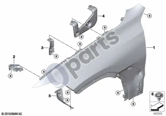 BMW X5 G05 priekinė šoninė plokštė / tvirtinimo detalės – schema