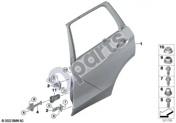 BMW X5 G05 galinės durys – vyris/durų ribotuvas – schema