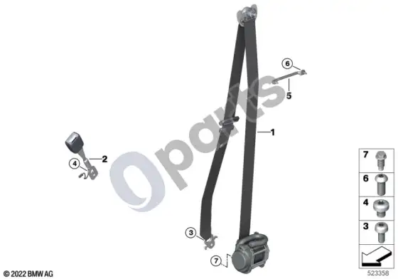 BMW X5 G05 priekinis saugos diržas – schema