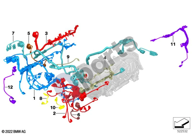 BMW X5 G05 (2018–) Variklio laidų pynė (X5 G05 LCI X5M60IX) schema – pozicija 04: Variklio laidų pynė, uždegimo modulis, 2 eilė