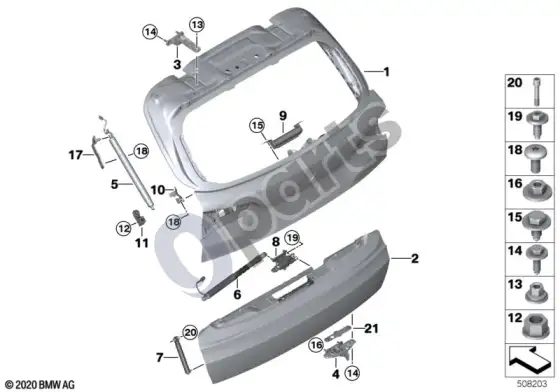 BMW X5 G05 bagažinės dangtis – schema