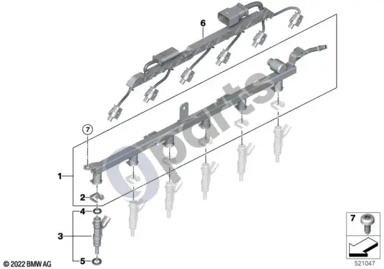 BMW X5 G05 žemo slėgio bėgelis / purkštukas – schema