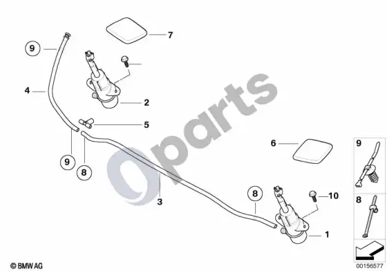BMW X6 E71 atskiros dalys priekinių žibintų plovimui – schema