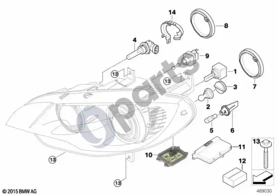BMW X6 E71 atskiros žibinto dalys – schema