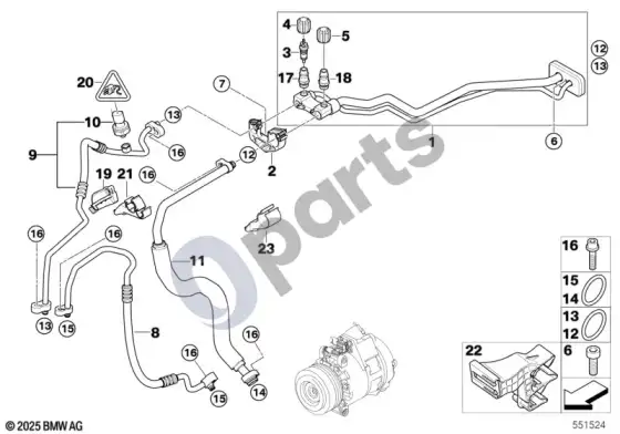 BMW X6 E71 aušinimo skysčio vamzdynai – schema