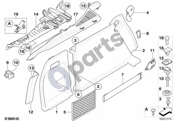 BMW X6 E71 bagažinės apdailos plokštė – schema