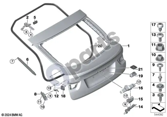 BMW X6 E71 bagažinės dangtis – schema