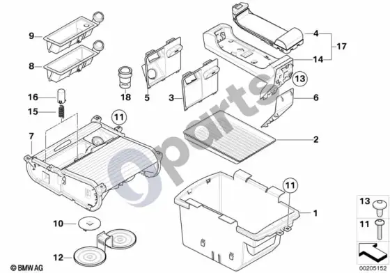 BMW X6 E71 daiktadėžė, centrinė konsolė – schema