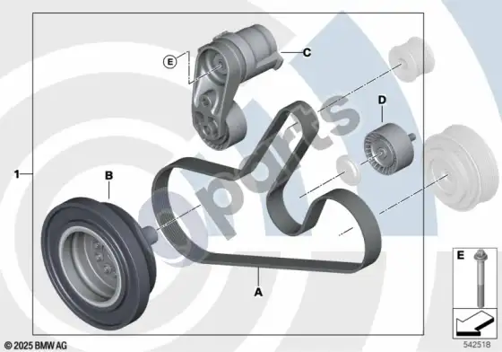 BMW X6 E71 diržinės pavaros remonto komplektas, value parts – schema