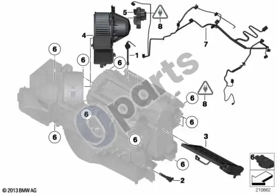 BMW X6 E71 elektrinės dalys oro kondicionieriaus blokui – schema