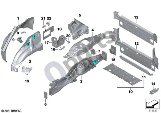 BMW X6 E71 galinė ratų arka/grindų dalys – schema