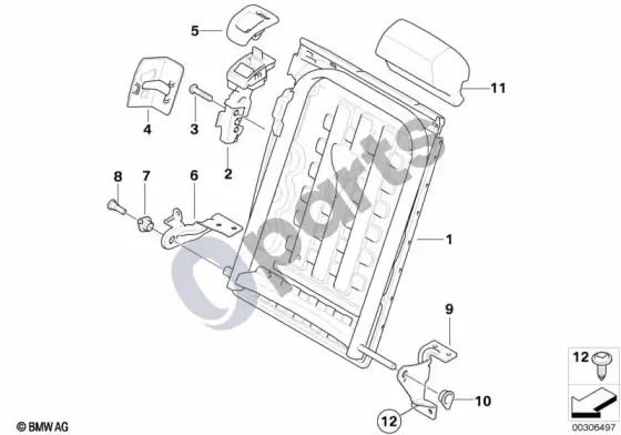 BMW X6 E71 galinė sėdynė, sėdynės rėmas, dešinė – schema