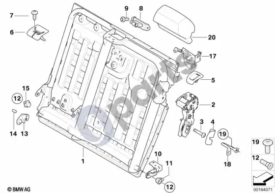 BMW X6 E71 galinė sėdynė, sėdynės rėmas, kairė – schema
