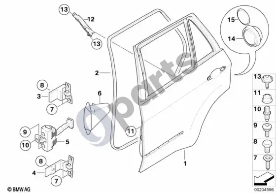 BMW X6 E71 galinės durys – vyris/durų ribotuvas – schema
