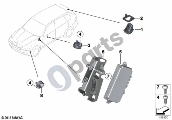 BMW X6 E71 galinio vaizdo kamera su top ir side view – schema