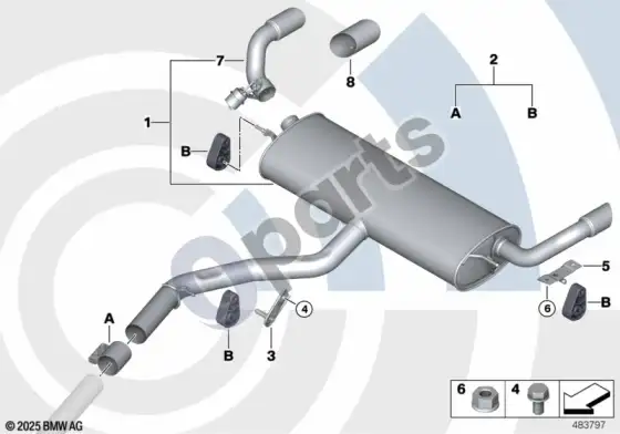 BMW X6 E71 galinis duslintuvas ir montavimo komplektas – schema