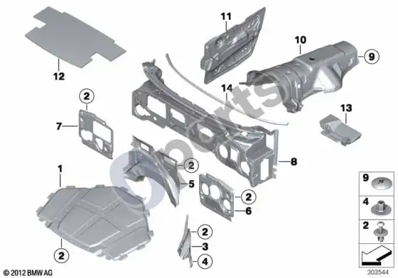 BMW X6 E71 garso izoliacija, priekis – schema