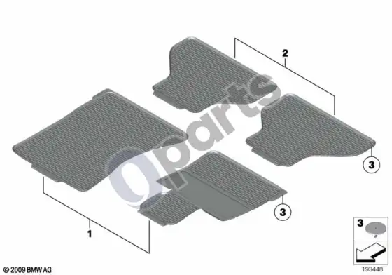 BMW X6 E71 guminis grindų kilimėlis – schema