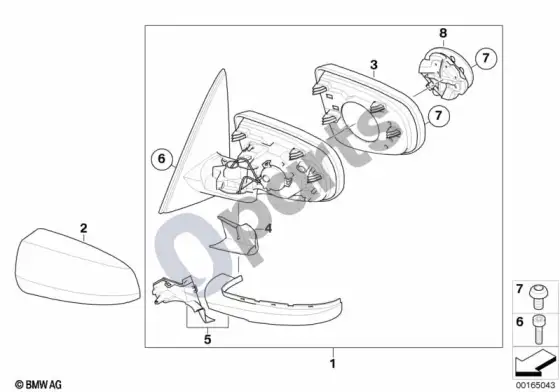 BMW X6 E71 išorinis veidrodėlis – schema