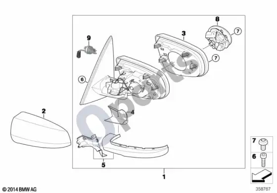 BMW X6 E71 išorinis veidrodis – schema