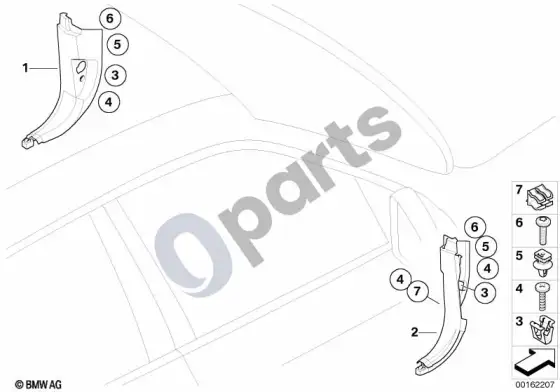 BMW X6 E71 kojų erdvės apdailos plokštė – schema