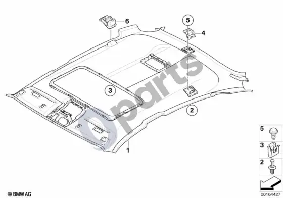 BMW X6 E71 lubų apmušalas – schema