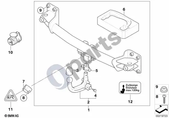 BMW X6 E71 nuimamas vilkimo kablys – schema