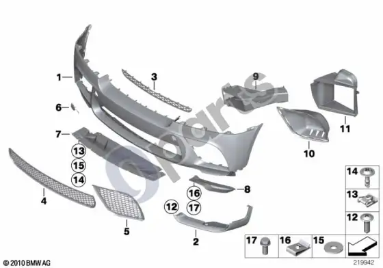 BMW X6 E71 performance aero priekis – atsarginės dalys – schema
