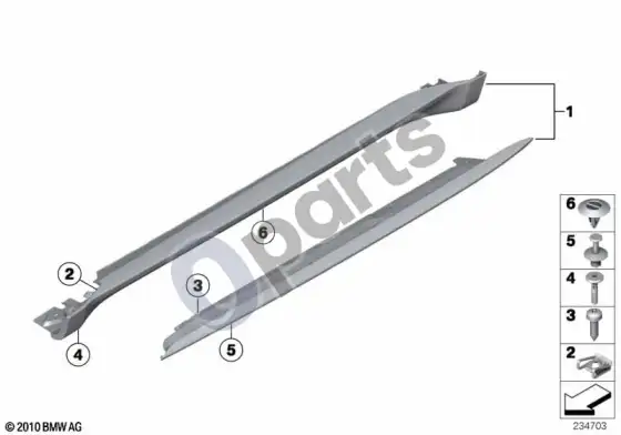 BMW X6 E71 performance aero slenkstis – keitimui – schema