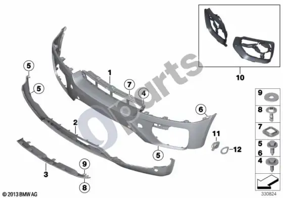 BMW X6 E71 priekinė apdailos plokštė – schema