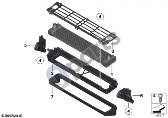 BMW X6 E71 priekinis radiatorius – schema
