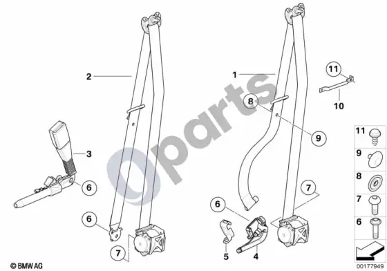 BMW X6 E71 priekinis saugos diržas – schema