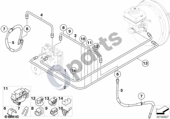 BMW X6 E71 priekinis stabdžių vamzdelis – schema