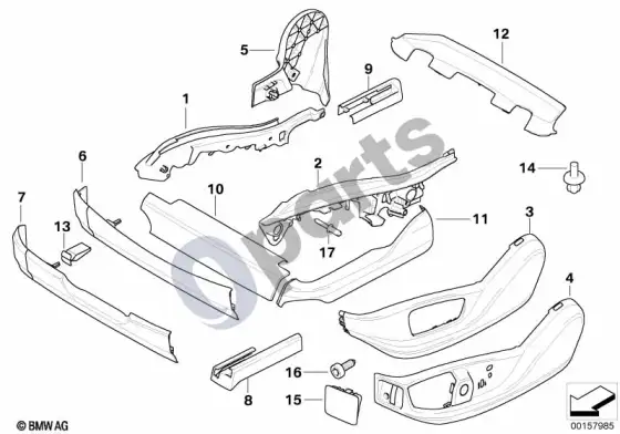 BMW X6 E71 priekinių sėdynių apmušalai – schema