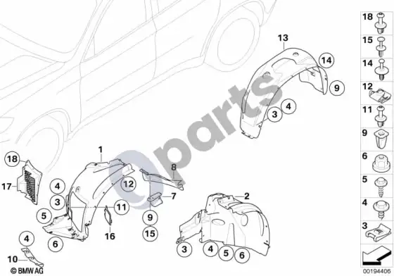 BMW X6 E71 ratų arkos apdaila – schema