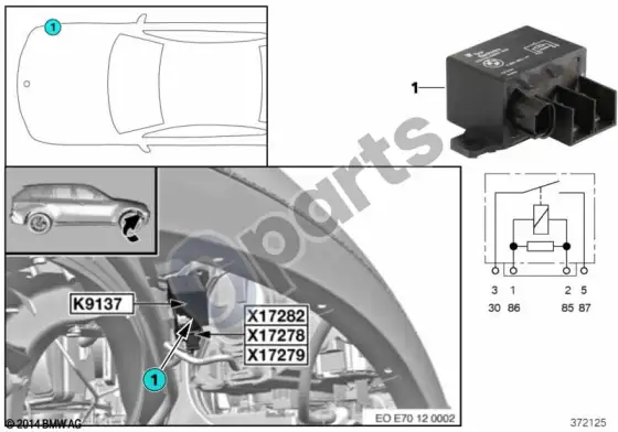 BMW X6 E71 relė, elektrinis ventiliatorius K9137 – schema